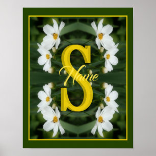 Aangepaste monogram initiaal naam Witte Madeliefje Poster