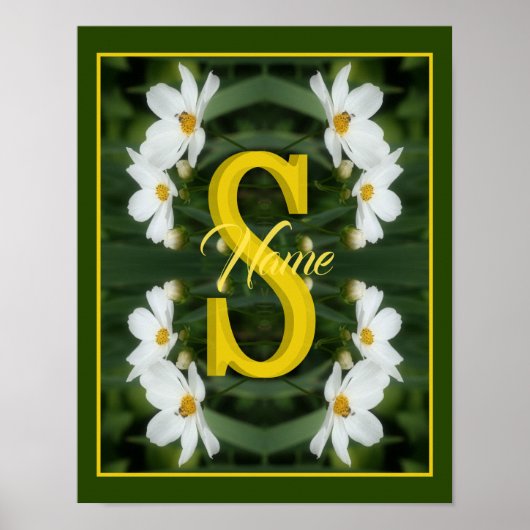 Aangepaste monogram initiaal naam Witte Madeliefje Poster (Voorkant)