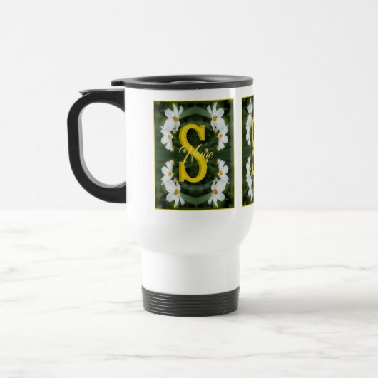 Aangepaste monogram initiaal naam Witte Madeliefje Reisbeker (Links)