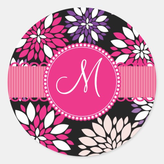 Aangepaste monogram Initiaal Paarse roze vlakte Ronde Sticker (Voorkant)