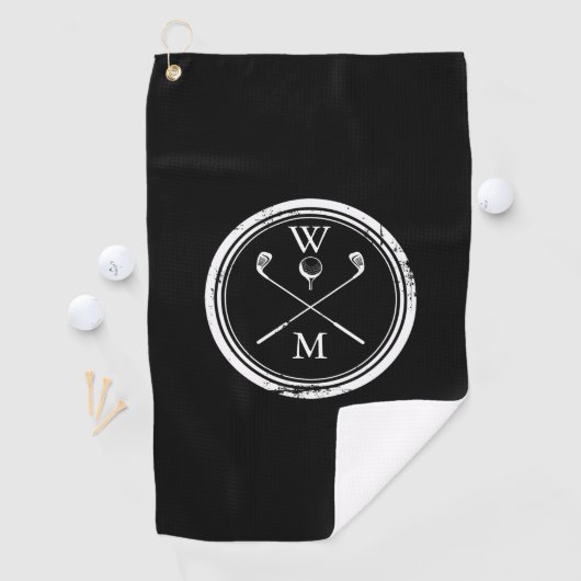 Aangepaste monogram initiaal zwart en wit golfhanddoek (Insitu)