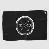 Aangepaste monogram initiaal zwart en wit golfhanddoek (Horizontaal)