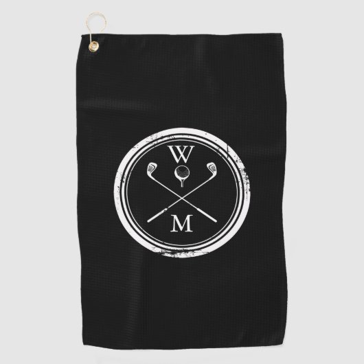 Aangepaste monogram initiaal zwart en wit golfhanddoek (Voorkant)