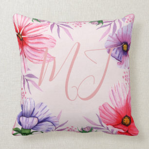 Aangepaste monogram-Initialen en Tropische bloemen Kussen