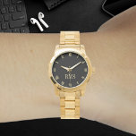 Aangepaste Monogram Initialen Luxe gouden armbandh Horloge<br><div class="desc">Aangepaste, gepersonaliseerde, unisex luxe oversized wijzerplaat gouden toon roestvrij stalen armband polshorloge. Typ gewoon de initialen in. Ga je gang creëer een geweldig, op maat gemaakt horloge voor de speciale mannen en vrouwen in je leven - moeder, vader, bruid, bruidegom, vrouw, man, zus, broer, oma, opa, vriendin, vriend. Maakt een...</div>