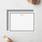 Aangepaste monogram Initialen met grijs kader Notitiekaartje (Voorkant / Achterkant in situ)