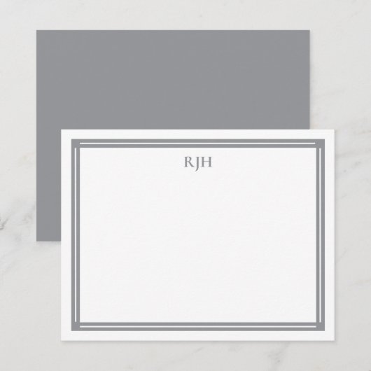 Aangepaste monogram Initialen met grijs kader Notitiekaartje (Voorkant / Achterkant)