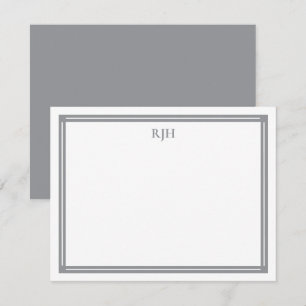 Aangepaste monogram Initialen met grijs kader Notitiekaartje