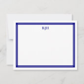 Aangepaste Monogram Initialen met Navy Blue Border Notitiekaartje (Voorkant)