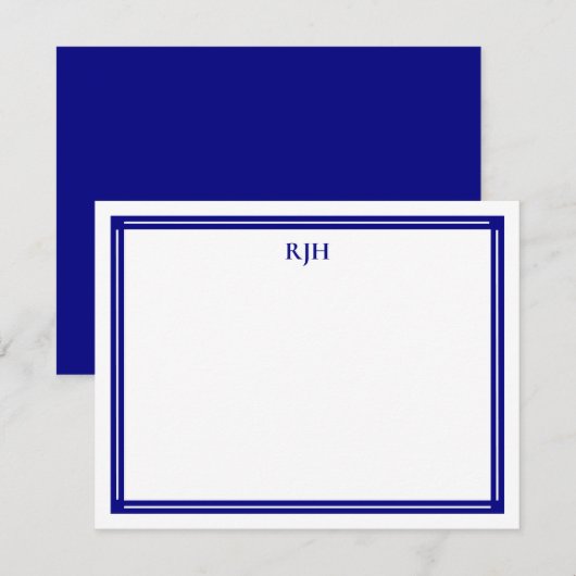 Aangepaste Monogram Initialen met Navy Blue Border Notitiekaartje (Voorkant / Achterkant)