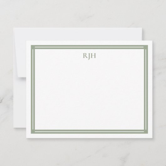 Aangepaste monogram Initialen met Sage Green Borde Notitiekaartje (Voorkant)