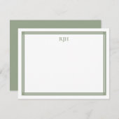 Aangepaste monogram Initialen met Sage Green Borde Notitiekaartje (Voorkant / Achterkant)