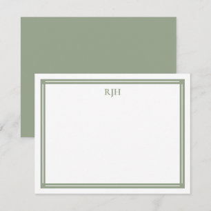 Aangepaste monogram Initialen met Sage Green Borde Notitiekaartje