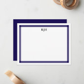 Aangepaste monogram Initialen met zwart-witrand Notitiekaartje (Voorkant / Achterkant in situ)
