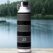 Aangepaste Monogram Initialen Modern Stripes Zwart Waterfles