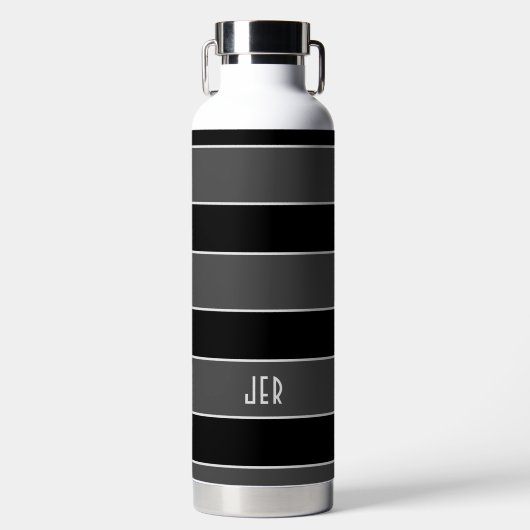 Aangepaste Monogram Initialen Modern Stripes Zwart Waterfles (Voorkant)