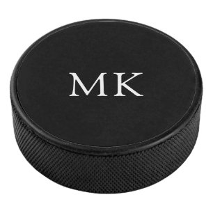 Aangepaste monogram Initialen Moderne Zwart Hockey Puck