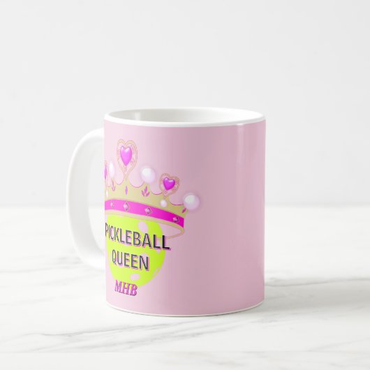 Aangepaste Monogram Initialen Pickleball Queen Koffiemok (Voorkant links)