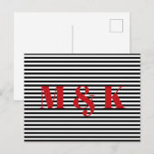 Aangepaste monogram initialen rode zwarte witte st briefkaart (Voorkant / Achterkant)