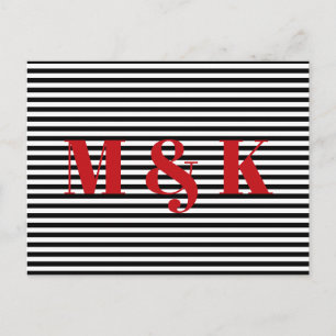 Aangepaste monogram initialen rode zwarte witte st briefkaart