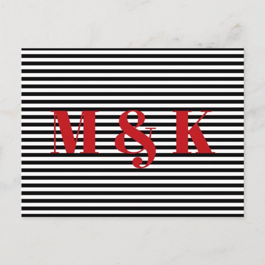 Aangepaste monogram initialen rode zwarte witte st briefkaart (Voorkant)