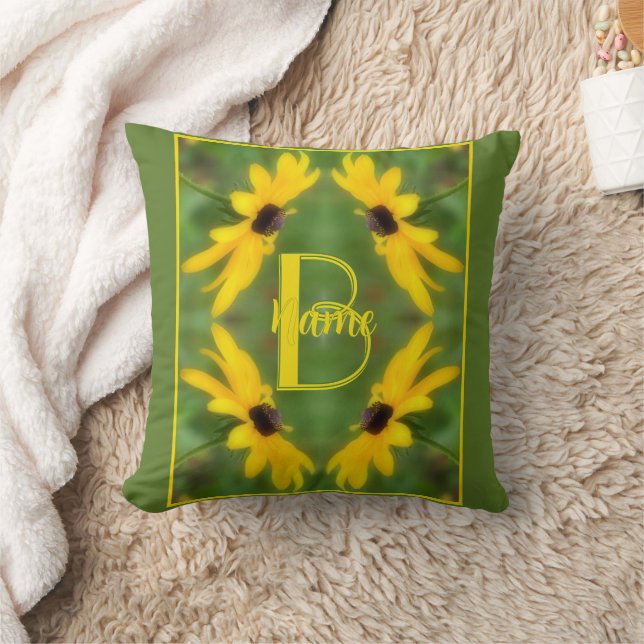 Aangepaste monogram initiële naam Black Eyed Susan Kussen (Deken)