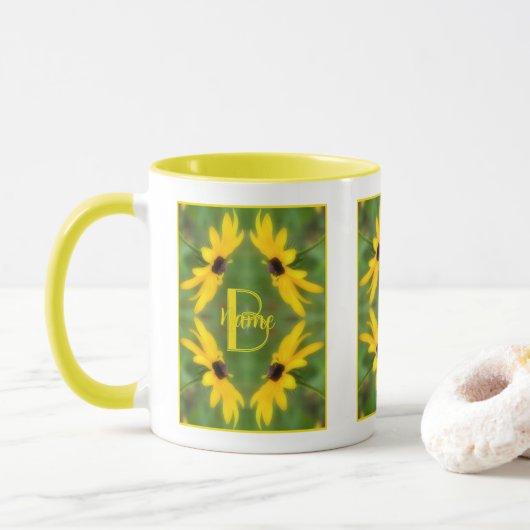 Aangepaste monogram initiële naam Black Eyed Susan Mok (Met donut)