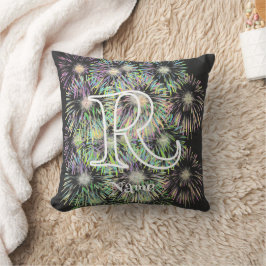 Aangepaste monogram initiële naam Kleurrijk vuurwe Kussen