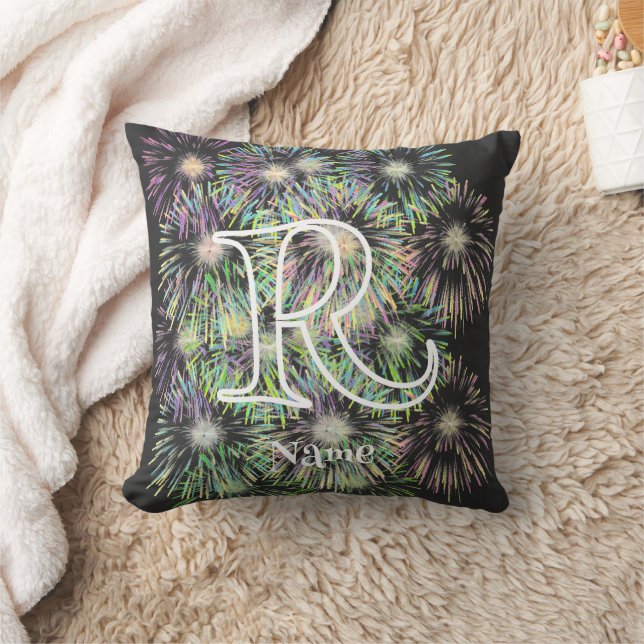 Aangepaste monogram initiële naam Kleurrijk vuurwe Kussen (Deken)