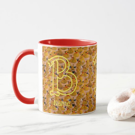 Aangepaste monogram initiële naam Mooie rubberen e Mok (Met donut)