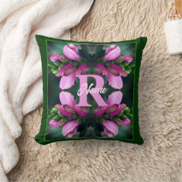 Aangepaste monogram initiële naam Roze bloemkunst Kussen
