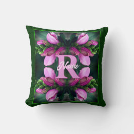 Aangepaste monogram initiële naam Roze bloemkunst Kussen