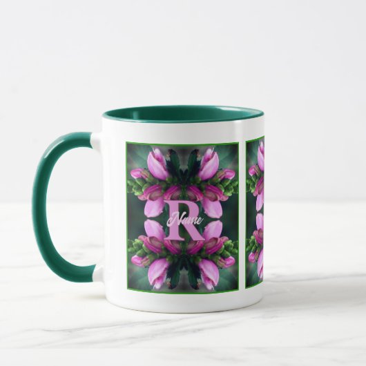 Aangepaste monogram initiële naam Roze bloemkunst Mok (Links)