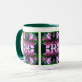 Aangepaste monogram initiële naam Roze bloemkunst Mok (Voorkant links)