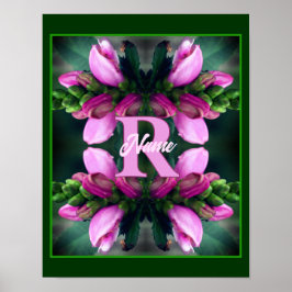 Aangepaste monogram initiële naam Roze bloemkunst Poster