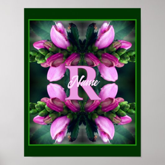 Aangepaste monogram initiële naam Roze bloemkunst Poster (Voorkant)