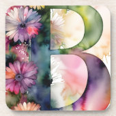 Aangepaste Monogram Jewel Tone Waterverf Bloemen Bier Onderzetter (Voorkant)