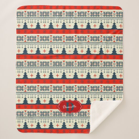 Aangepaste Monogram Kerst Feestelijke Patroon Vaka Sherpa Deken (Voorkant)