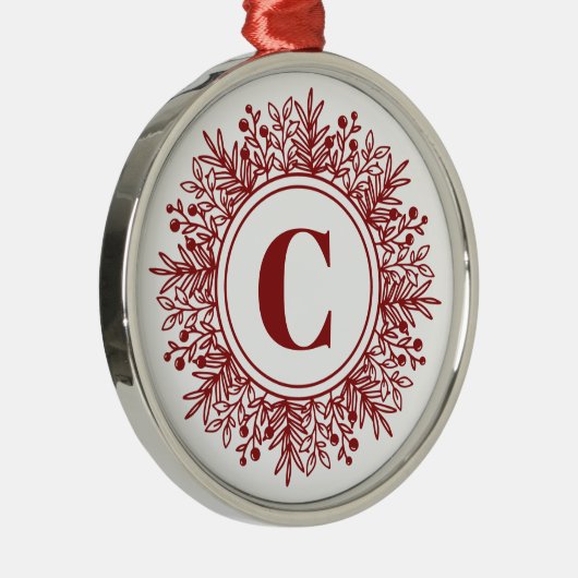 Aangepaste Monogram Kerst Metalen Ornament (Rechts)