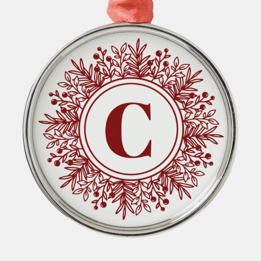 Aangepaste Monogram Kerst Metalen Ornament (Voorkant)