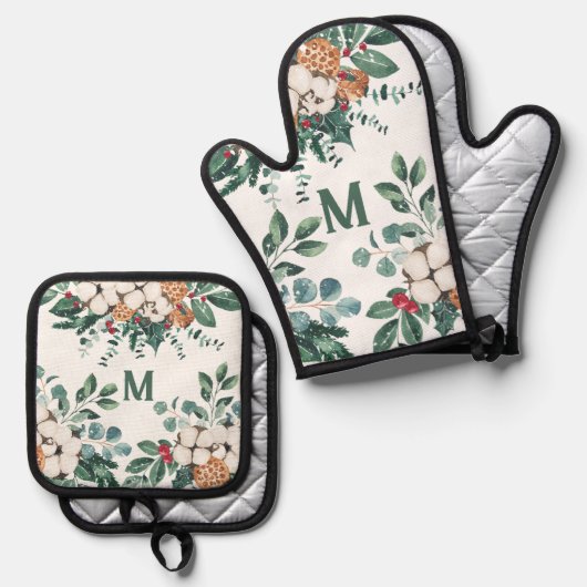 Aangepaste Monogram Kerstmis groen Ovenwant & Pannenlap Set (Voorkant / Achterkant)