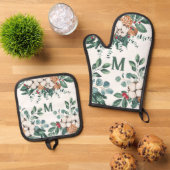 Aangepaste Monogram Kerstmis groen Ovenwant & Pannenlap Set (Top down)