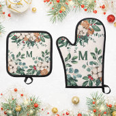 Aangepaste Monogram Kerstmis groen Ovenwant & Pannenlap Set