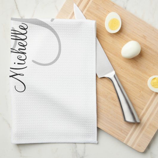 Aangepaste monogram keukenhanddoek voor pasgetrouw (Quarter Fold)