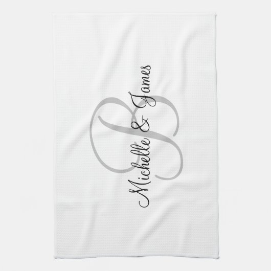 Aangepaste monogram keukenhanddoek voor pasgetrouw (Verticaal)