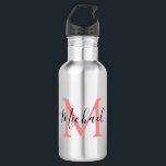 Aangepaste monogram Kind terug naar schoolkeuken Waterfles<br><div class="desc">Stuur je kinderen terug naar school in stijl met deze stijlvolle monogram waterflessen. Ideaal voor reizen naar het park, het strand, de sport en de picknicks. Het flesje bevat het initiaal en de naam van uw kind, alle lettertypestijlen, grootte en kleur van tekst kunnen worden gewijzigd door op de link...</div>