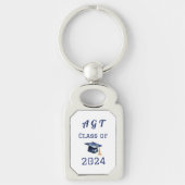 Aangepaste Monogram Klasse van 2024 Blauw en Wit Sleutelhanger (Voorkant)