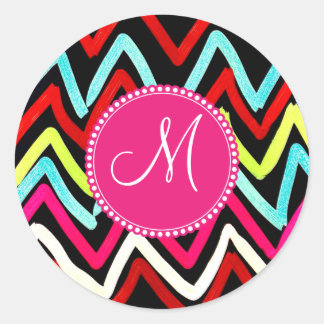 Aangepaste monogram kleurrijke Chevron Tribal Zigz Ronde Sticker