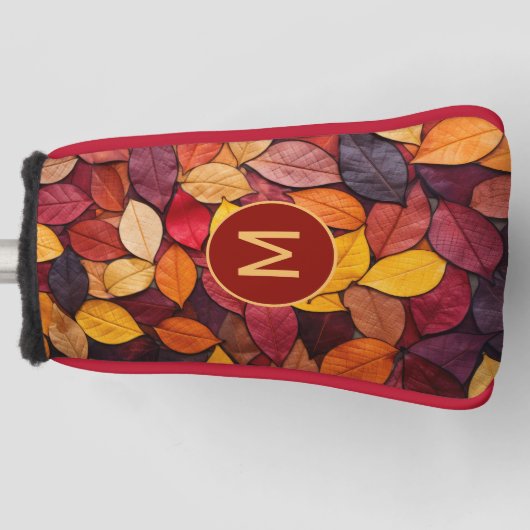 Aangepaste Monogram Kleurrijke Herfst bladeren Golfheadcover (Voorkant)