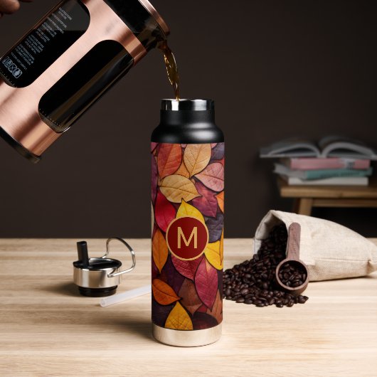 Aangepaste Monogram Kleurrijke Herfst bladeren Waterfles (Koffie)
